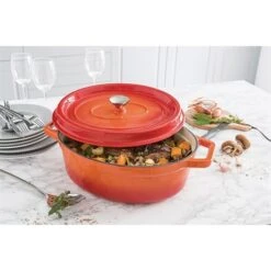 Cocotte En Fonte Orange Ovale 33 Cm 6 L -Casserole & Saveurs Magasin 213261 2 5 Cocotte en fonte orange ovale 33 cm 6 L Mathon