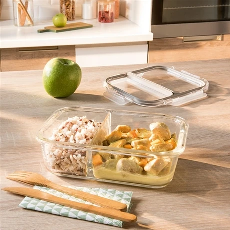 Boîte En Verre Borosilicate 2 Compartiments 950 Ml 1 Boîte En Verre Borosilicate 2 Compartiments 950 Ml